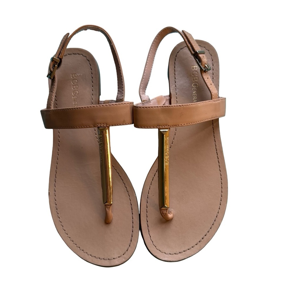 BCBGeneration Beige & Gold Women's Sandals Size 6 Summer Vacation Minimalist